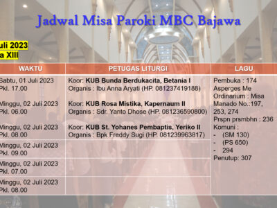 Jadwal Misa 02 Juli 2023--Minggu Biasa XIII