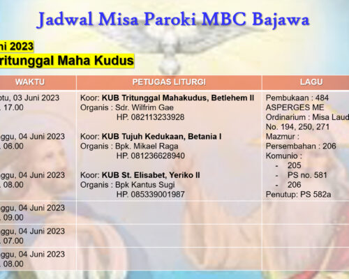 Jadwal Misa 04 Juni 2023