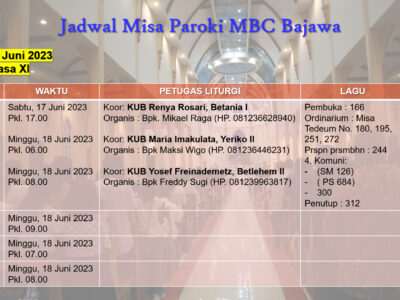 Jadwal Misa 18 Juni 2023--Minggu Biasa XI